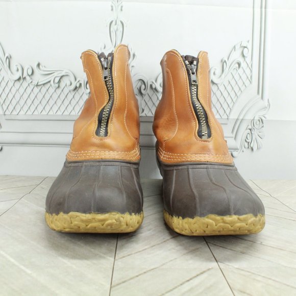 LL Bean Brown Leather Lounger Shearling Lined Front Zip Duck Boots Size 9 M - Picture 5 of 9